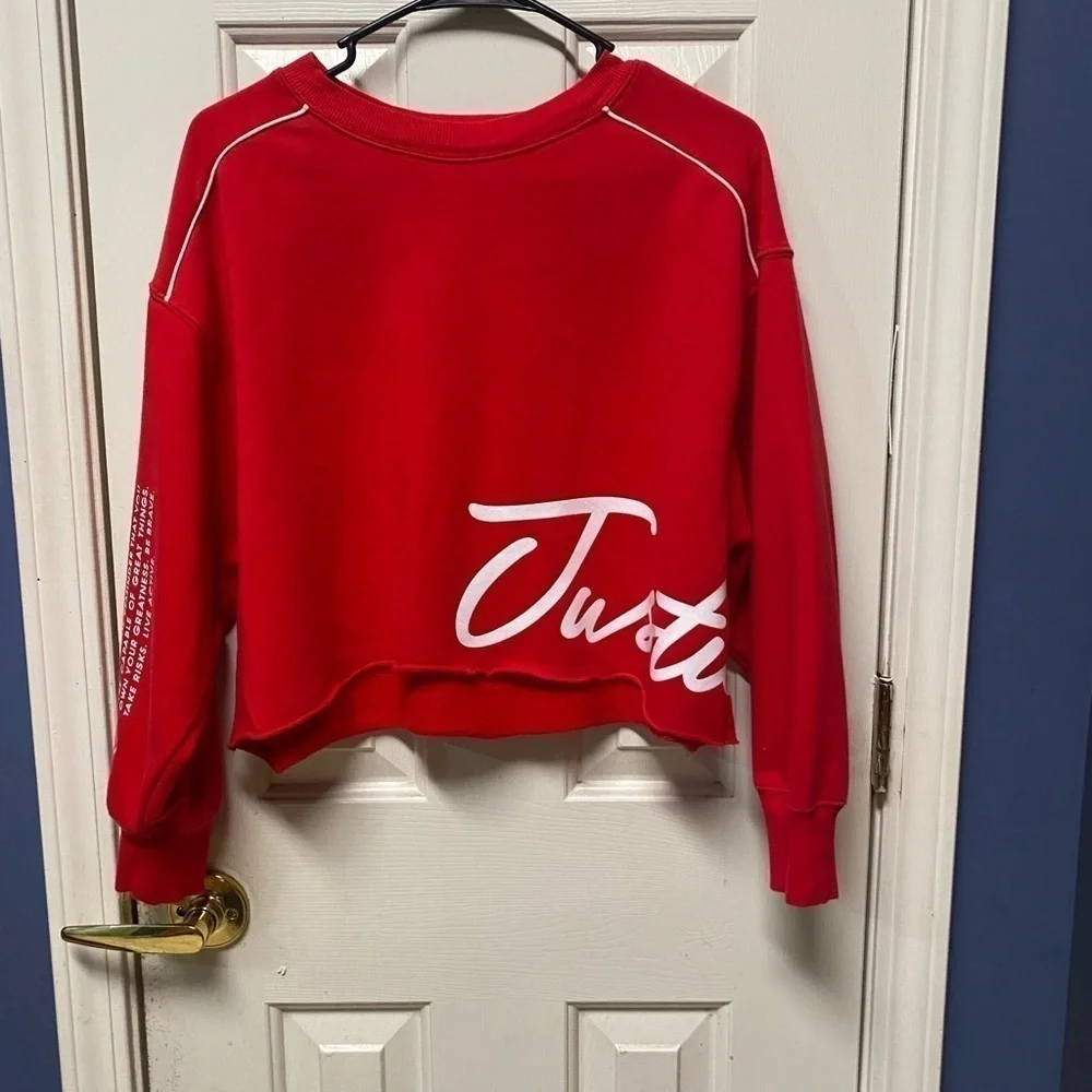 Justice girls Active Pullover Red Sweatshirt size 10 cropped